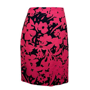 Women's J.CREW Pink Navy Floral Pencil Skirt Size 14 Like New Professional